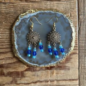Beautiful dangle drop earrings with blue pearls